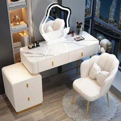 Modern Luxury Vanity Table – Vintage European Makeup Desk with Mirror & Stool