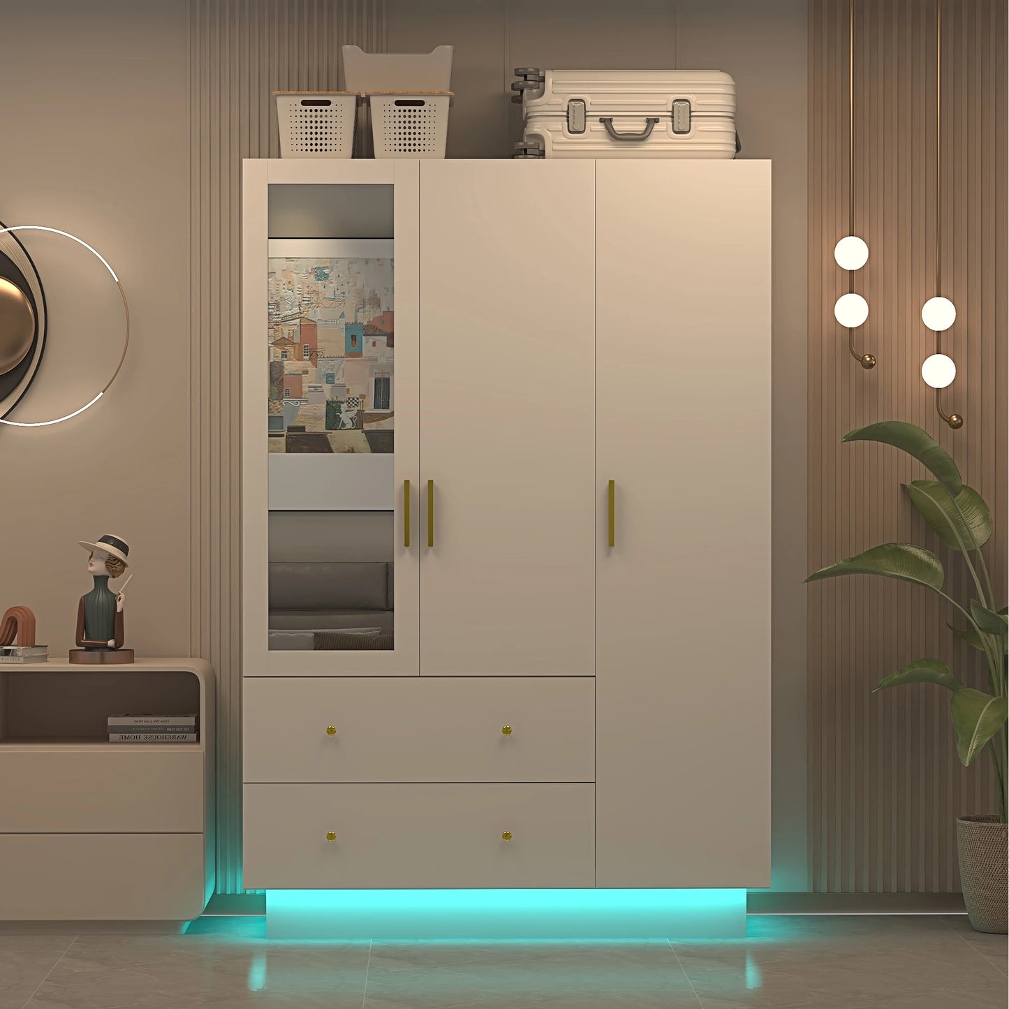 Modern wooden wardrobe with hanging rod for bedroom