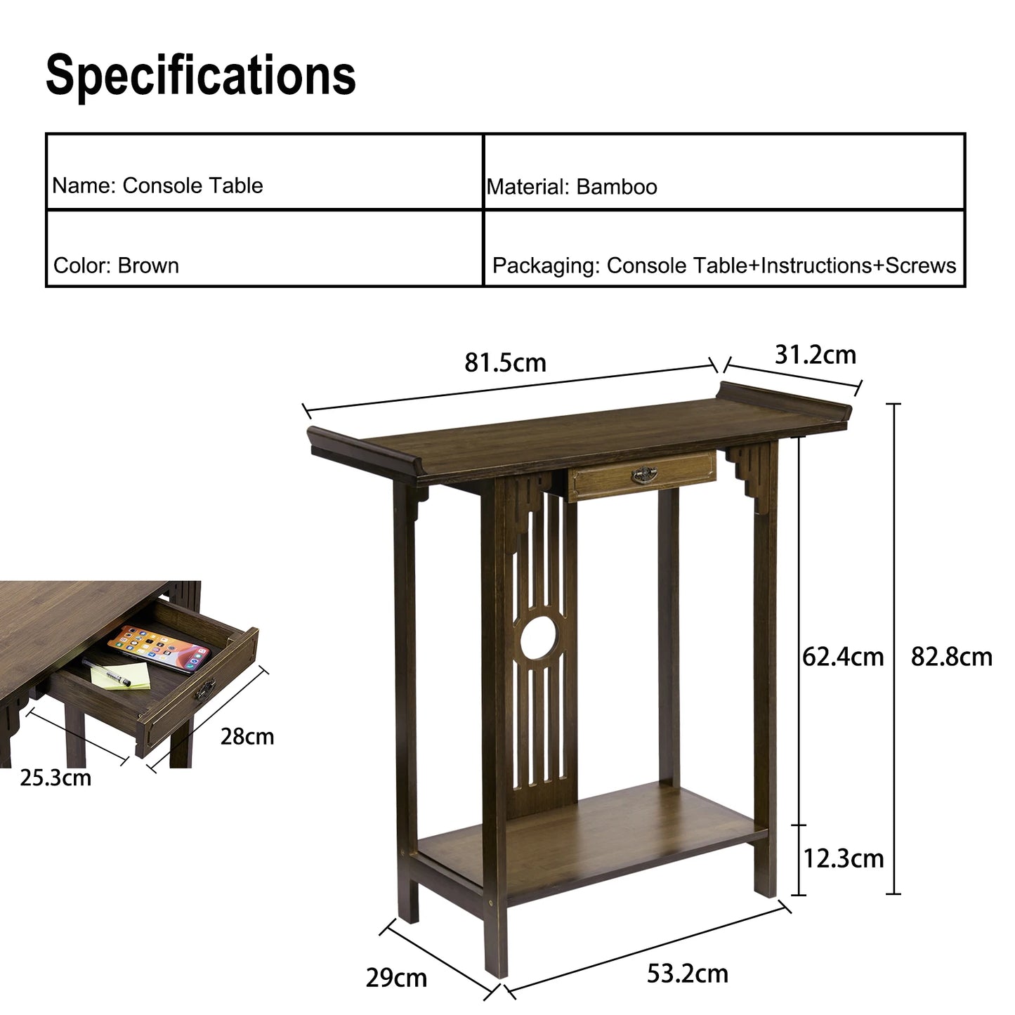 Chinese Style Console Table with Drawer & Shelf