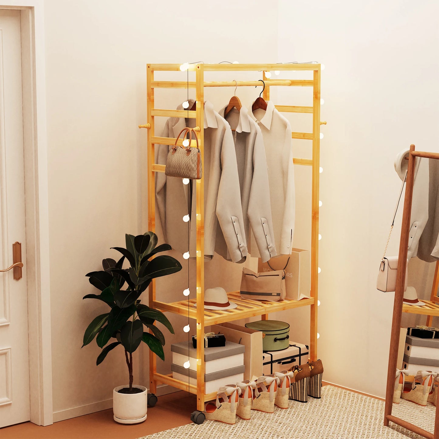 Bamboo Rolling Coat Rack