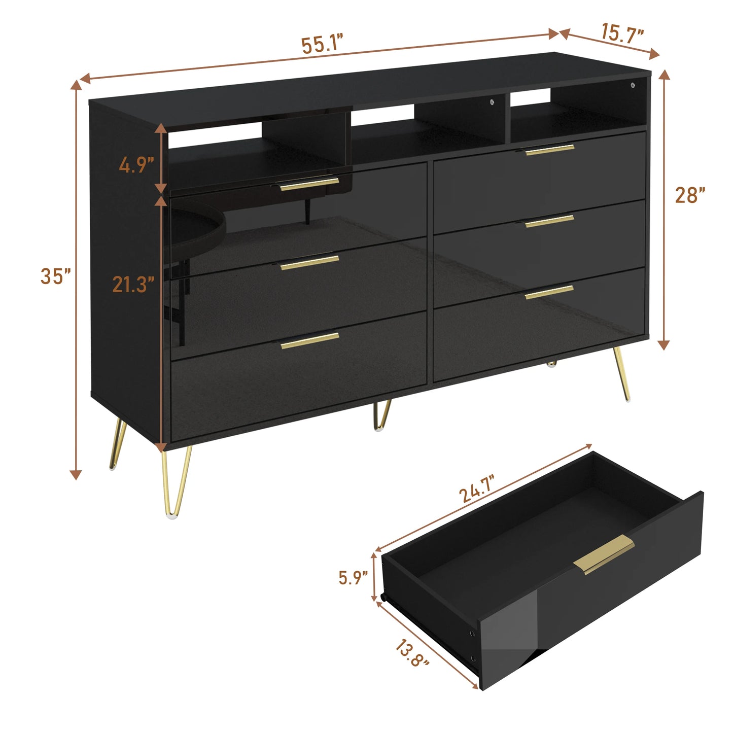 6 Drawer Bedroom Chest with LED Lighting
