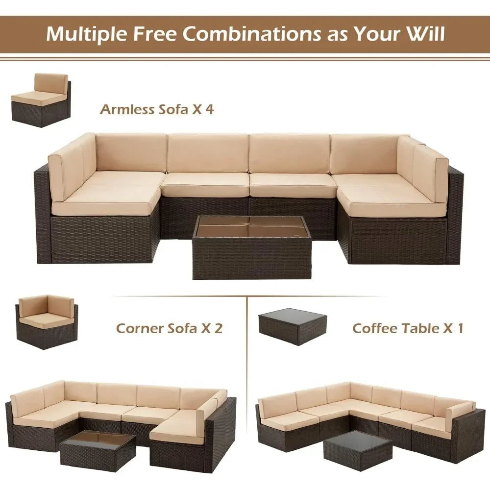 7-Piece Wicker Patio Sectional Set