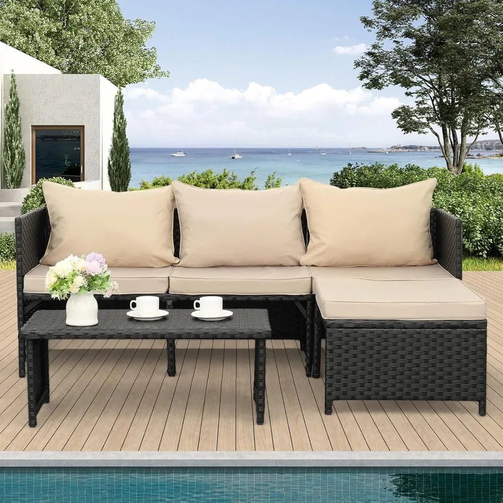 Rattan Loveseat Trio