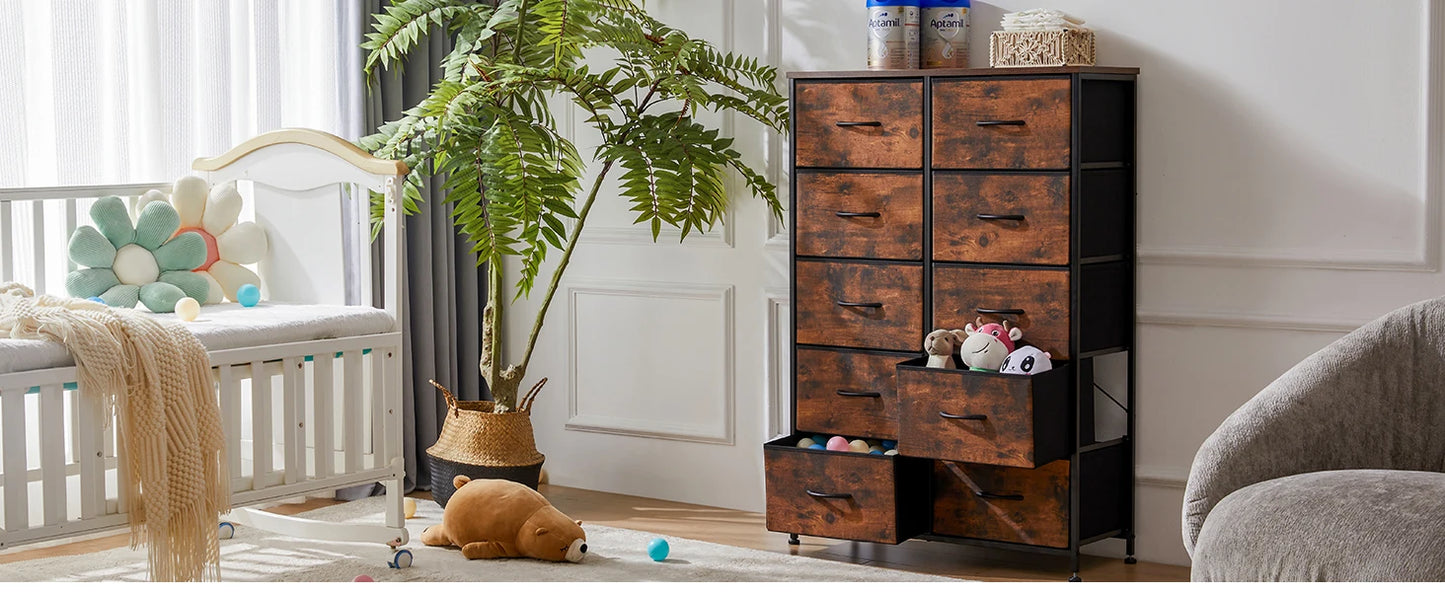 10-Drawer Bedside Table with Steel Frame