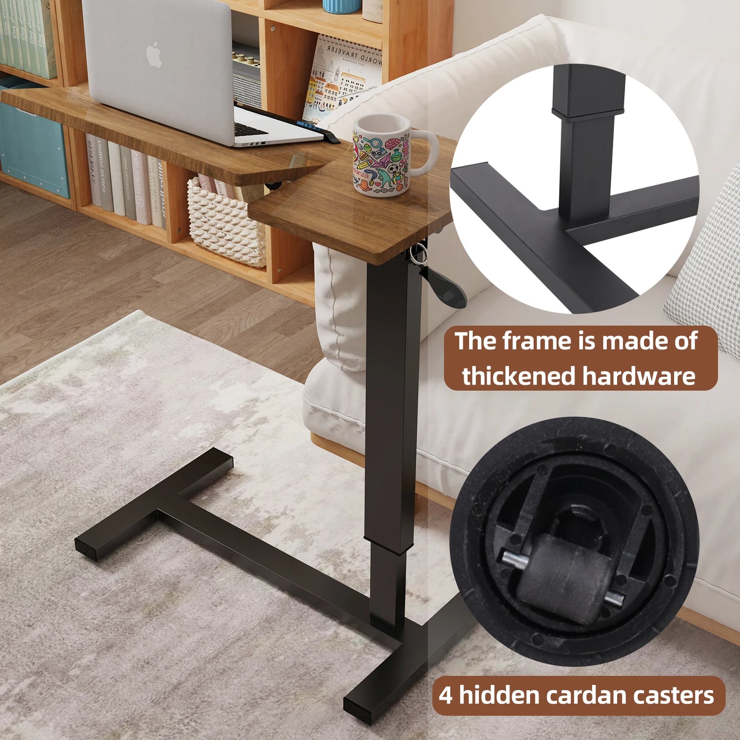 Adjustable Overbed Laptop Table with Hidden Wheels