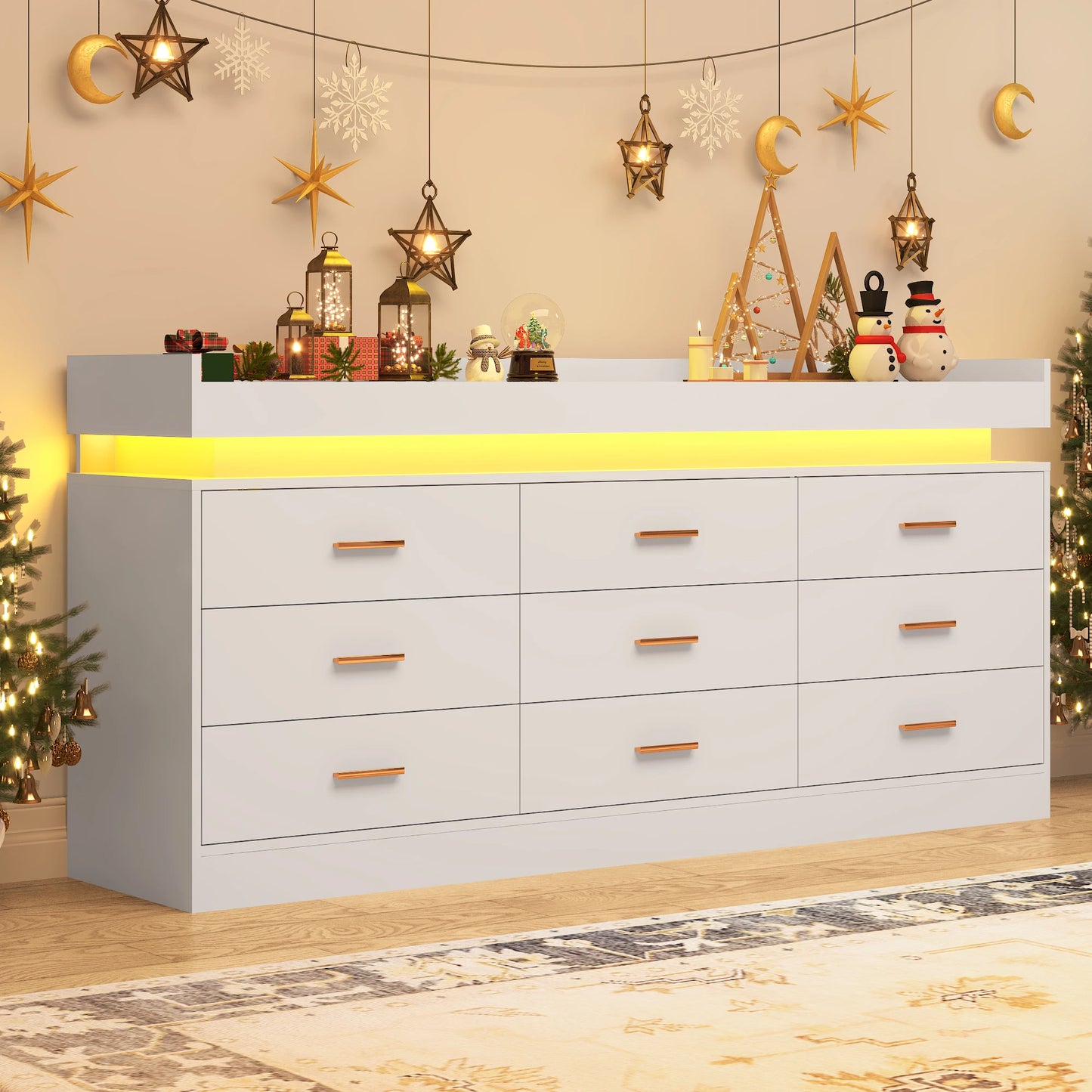 9-drawer chest with LED lighting and charging station