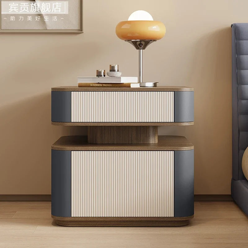 Minimalist Aesthetic Nightstand – Nordic Bedside Table with Drawers and Storage