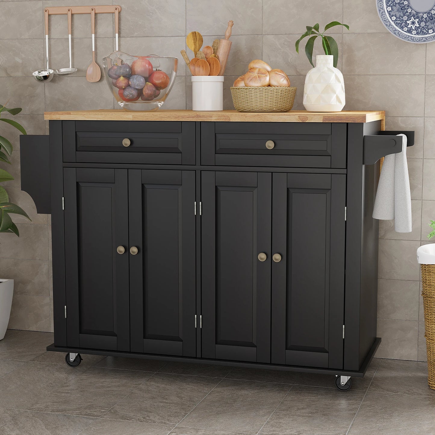 Rolling Kitchen Island with Drop Leaf