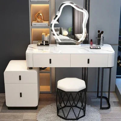 Modern Luxury Vanity Table – Vintage European Makeup Desk with Mirror & Stool