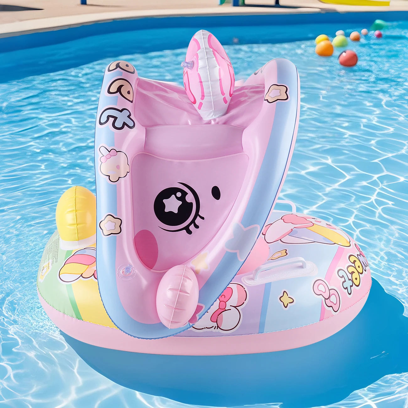 Cute Bunny Pink Inflatable Sunshade Lounger