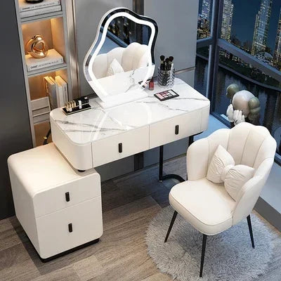 Modern Luxury Vanity Table – Vintage European Makeup Desk with Mirror & Stool