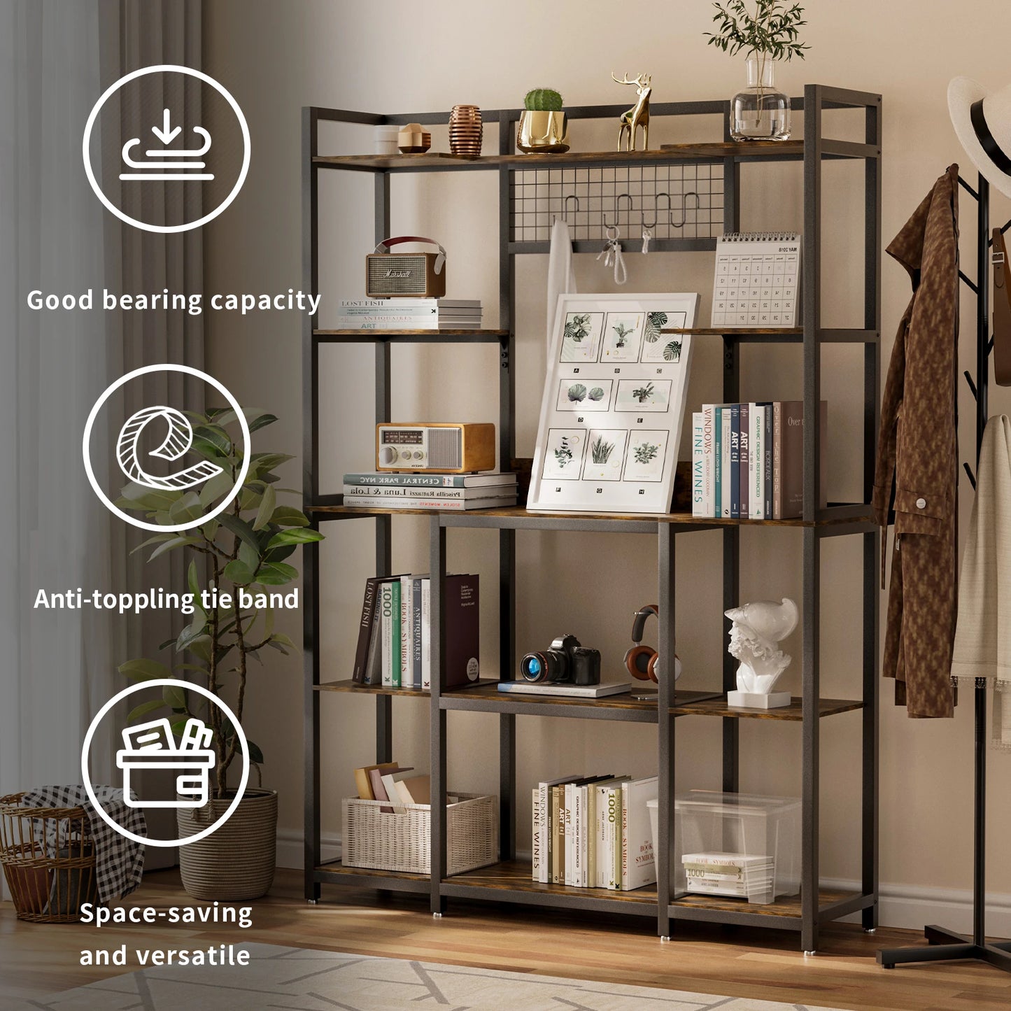Industrial 5-Tier Bookshelf
