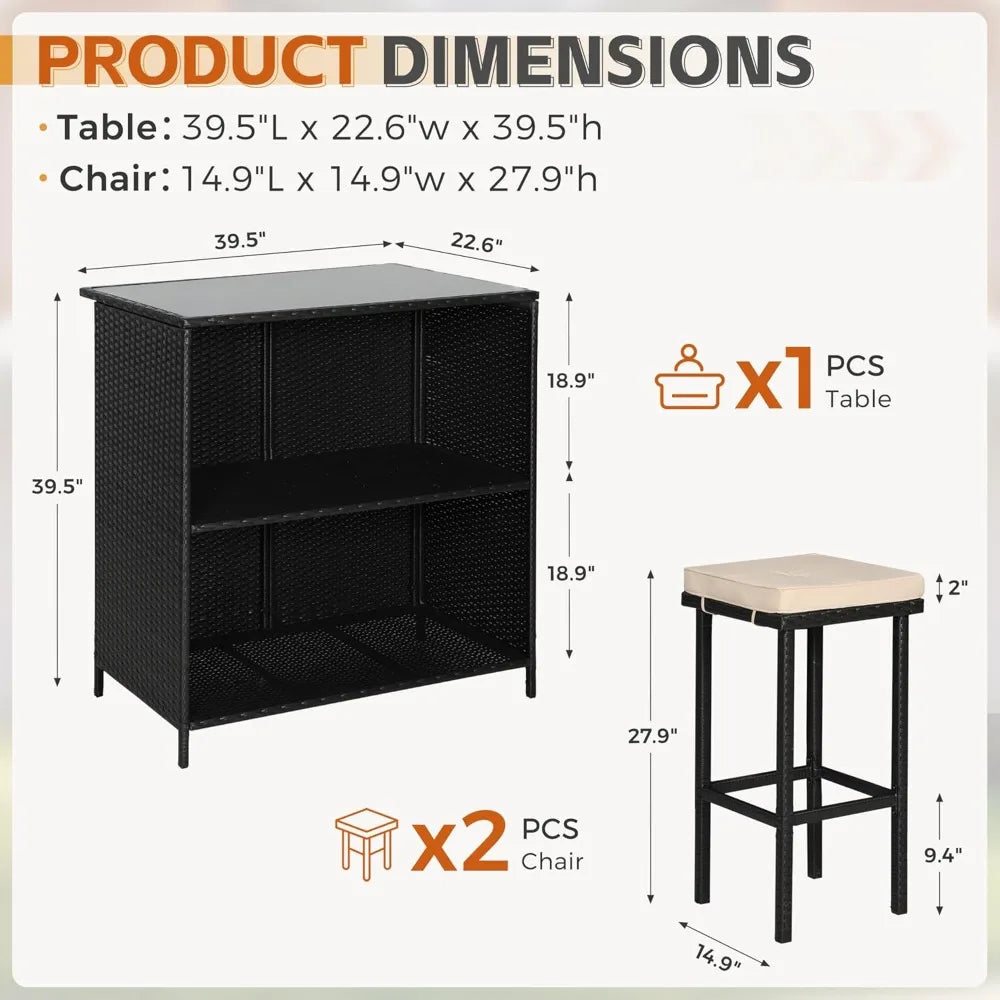 Wicker Patio Bar Set