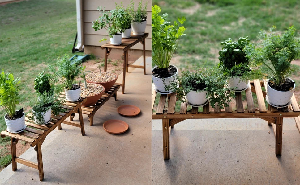 Wood Ladder Plant Shelf