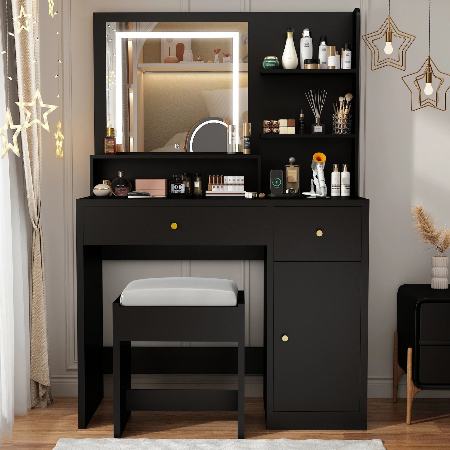 Vanity Desk with Mirror and Lights