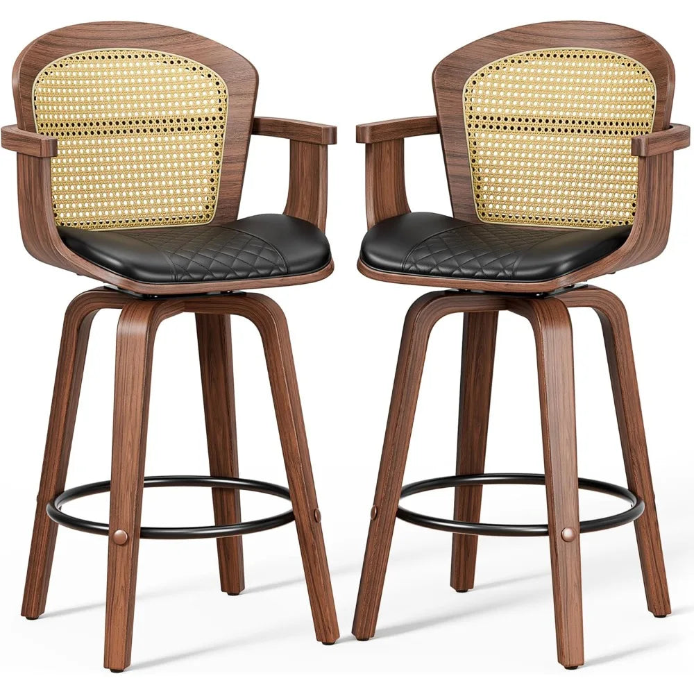 Rattan Mid-Century Bar Stools