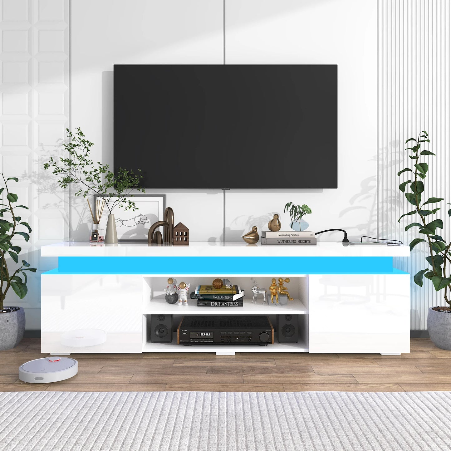 Glossy TV cabinet with power outlet