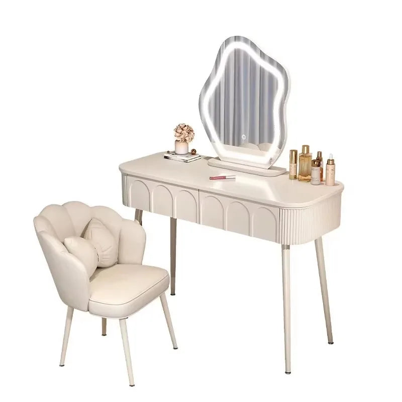 Simple Classic Vanity Table – Vintage European Makeup Desk with Mirror & Stool