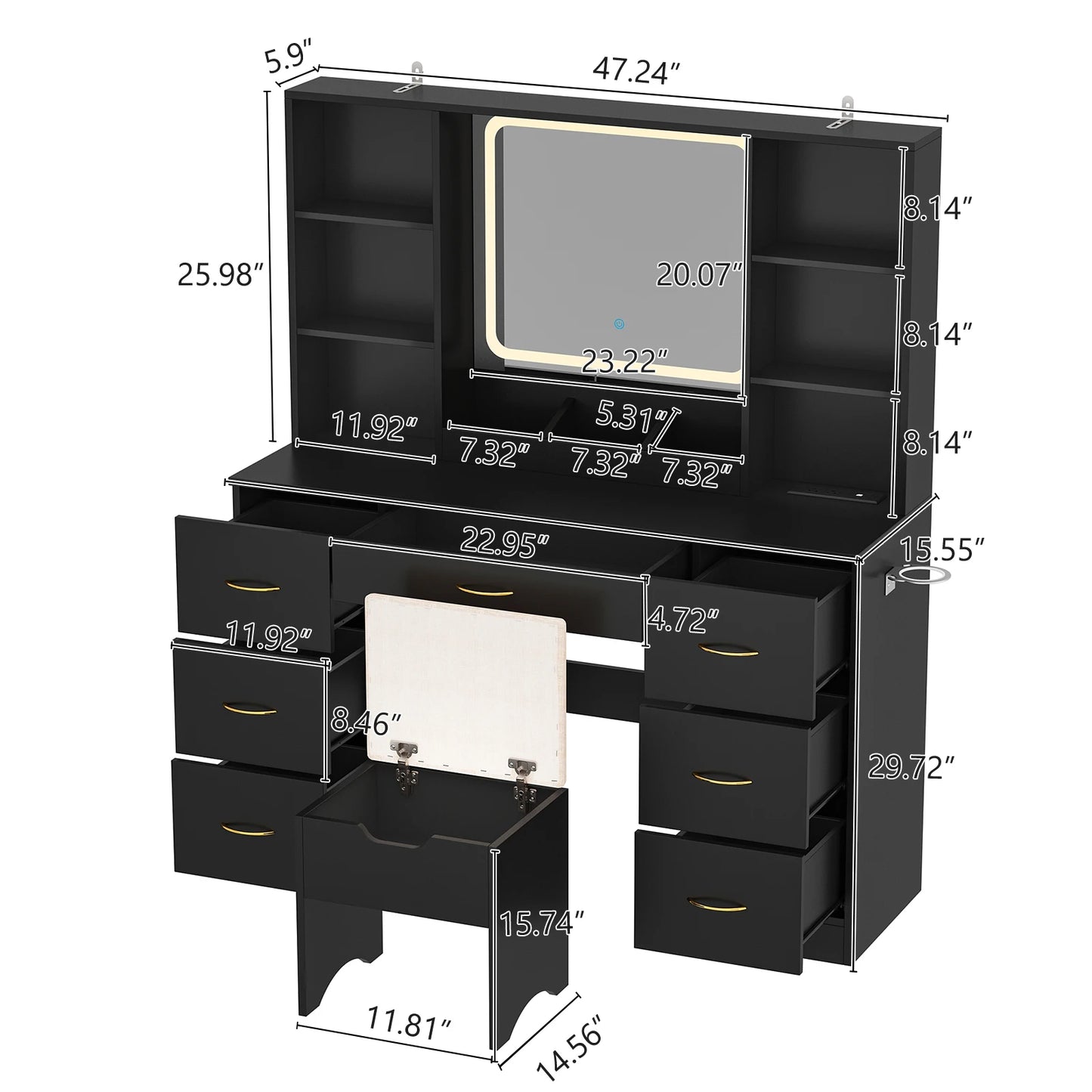 Large makeup table with dressing chair