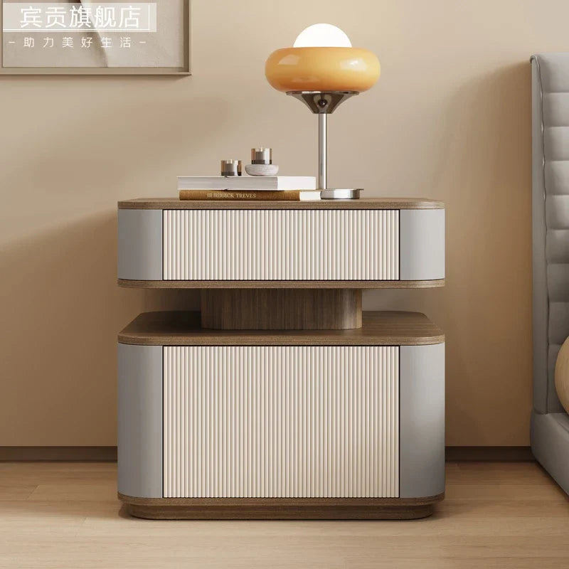 Minimalist Aesthetic Nightstand – Nordic Bedside Table with Drawers and Storage