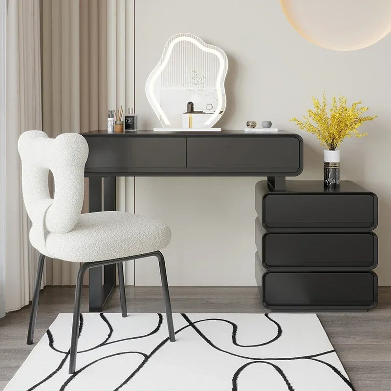 Black Vintage Vanity Table – Classic Makeup Desk with Mirror & Stool