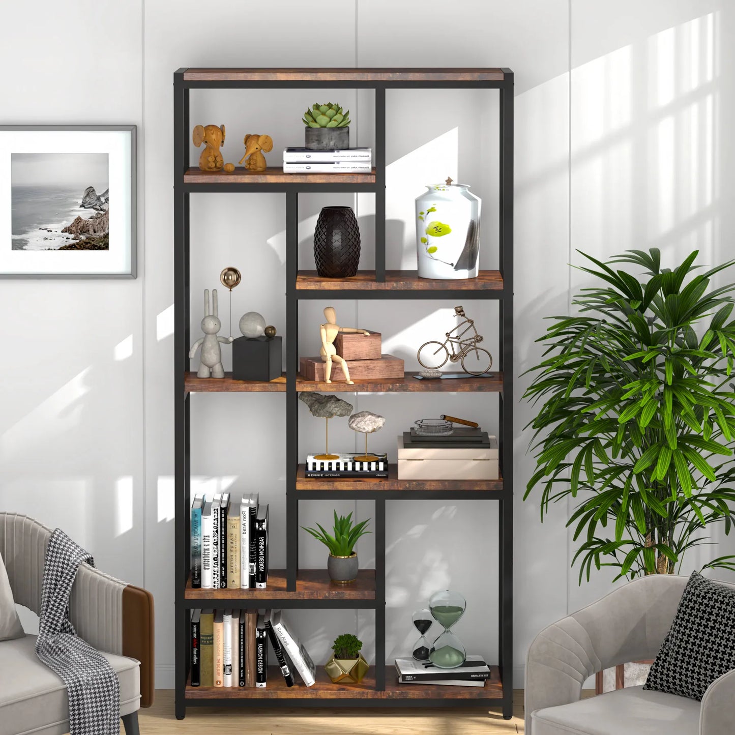 Staggered 8‑Tier Bookcase