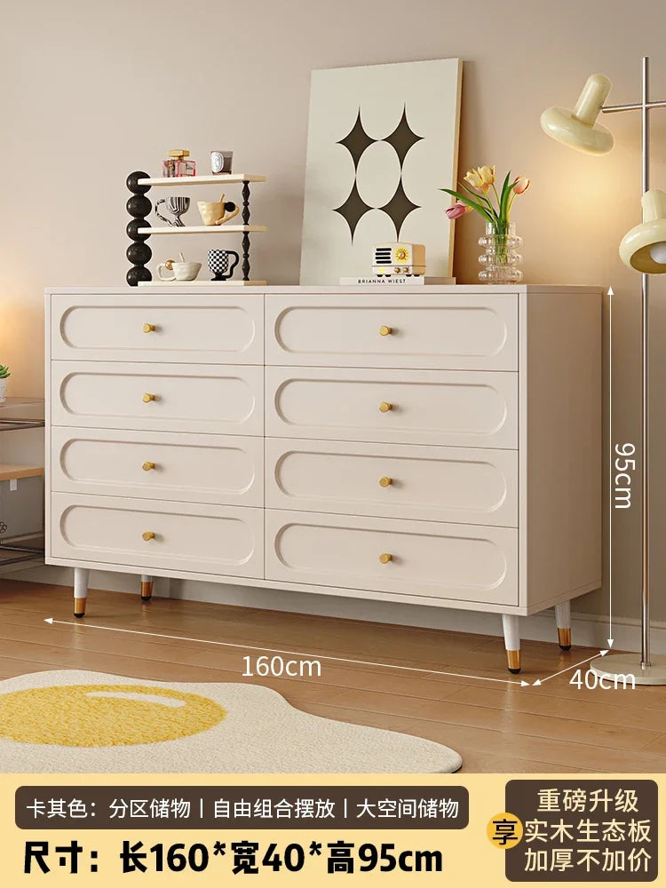 Modern Simple Dresser Cabinet – Minimalist Cream Hidden Storage with Stylish Handles