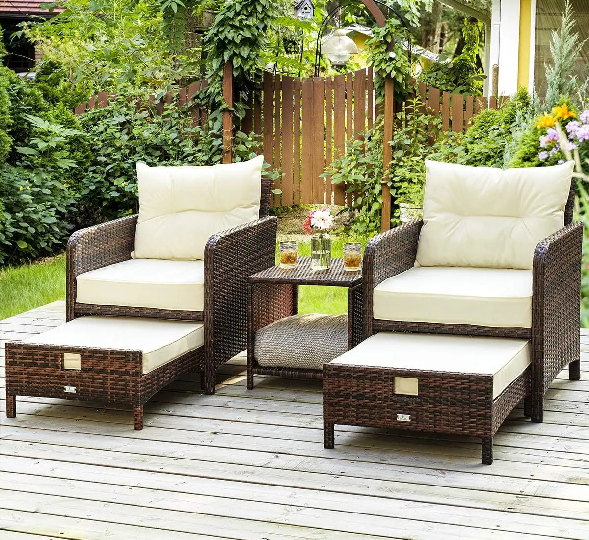5-Piece Wicker Patio Set with Ottomans
