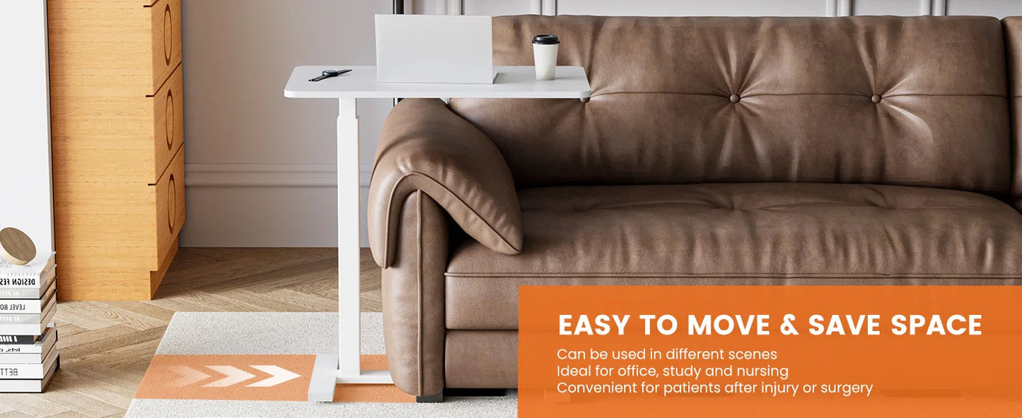 Overbed Bedside Sofa Table with Hidden Wheels