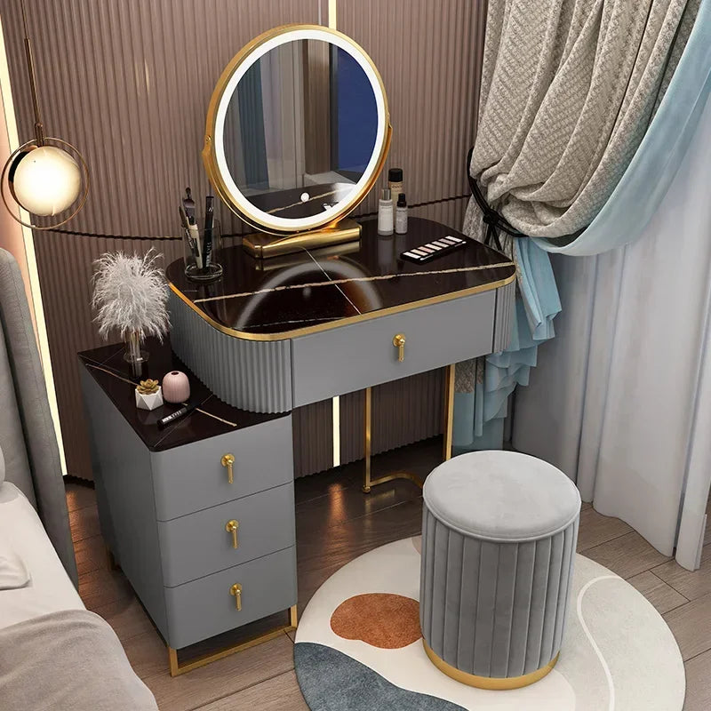 Classic Elegant Vanity Table – Luxury Nordic Makeup Desk with Mirror & Stool