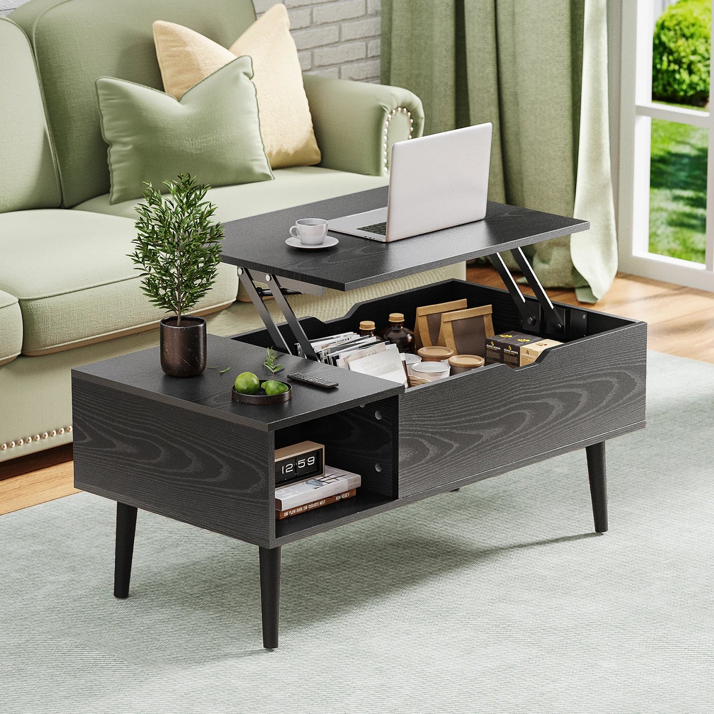 Lift Top Coffee Table with Adjustable Storage Shelf