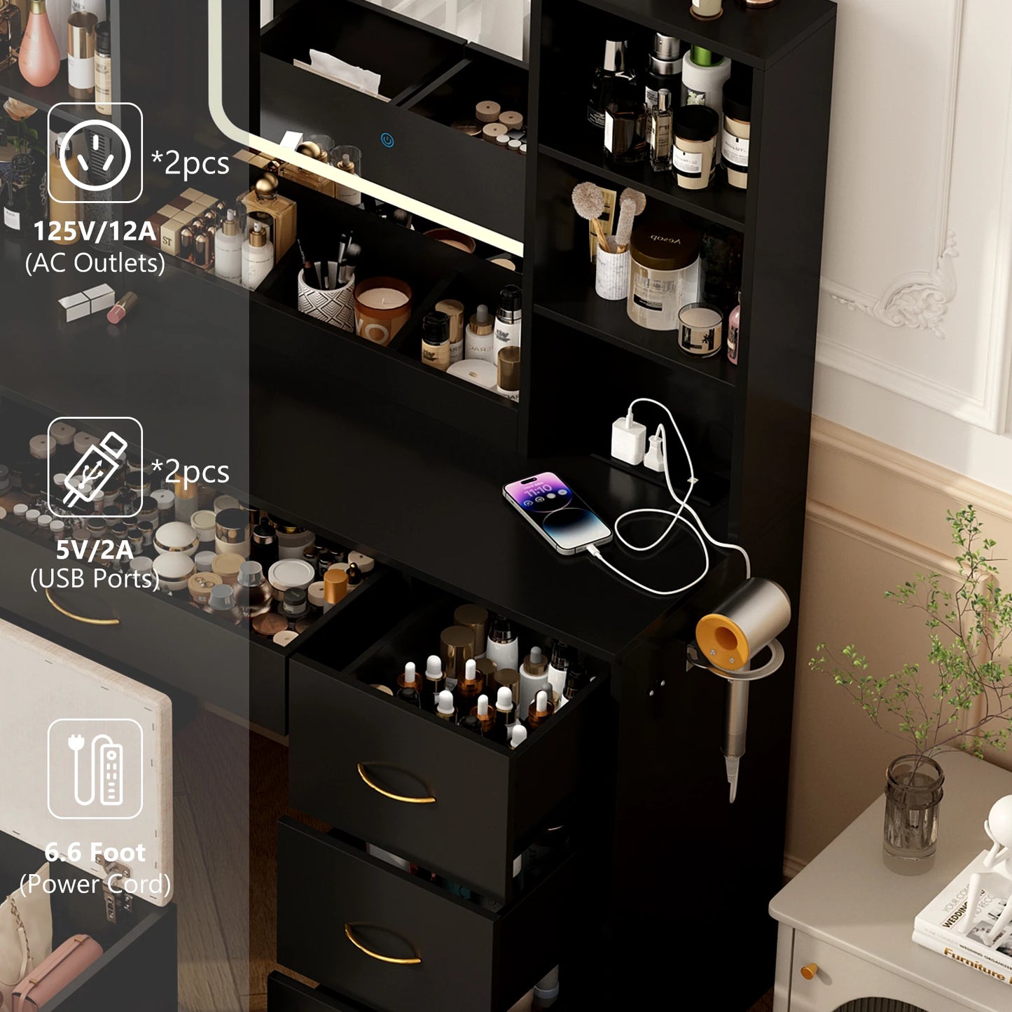 Large makeup table with dressing chair