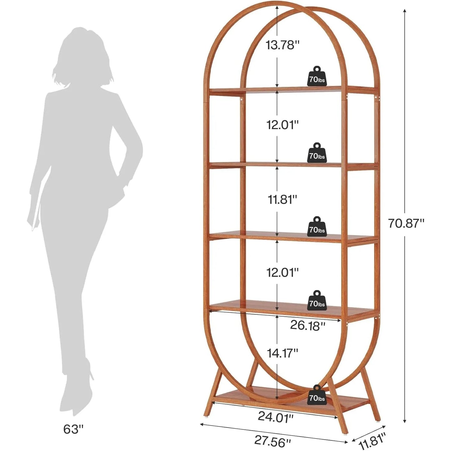 Arched 5‑Tier Bookcase