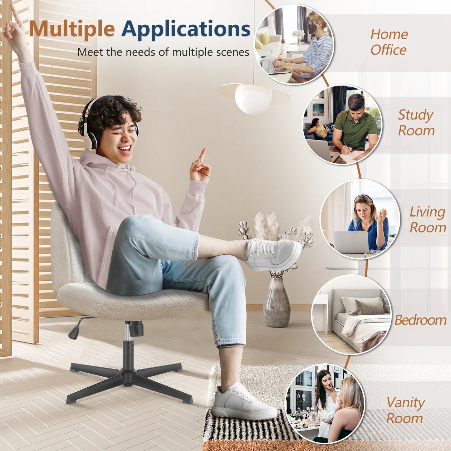 Cross Legged Office Chair with Adjustable Swivel