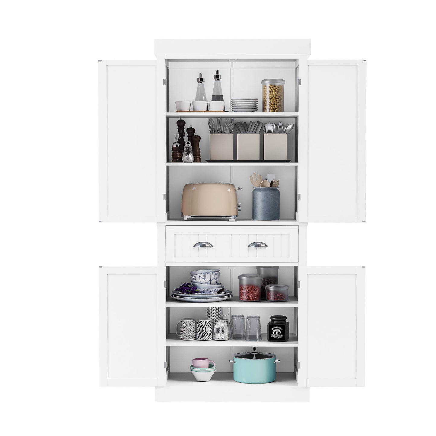 Freestanding Kitchen Pantry Storage Cabinet with Doors and Adjustable Shelves