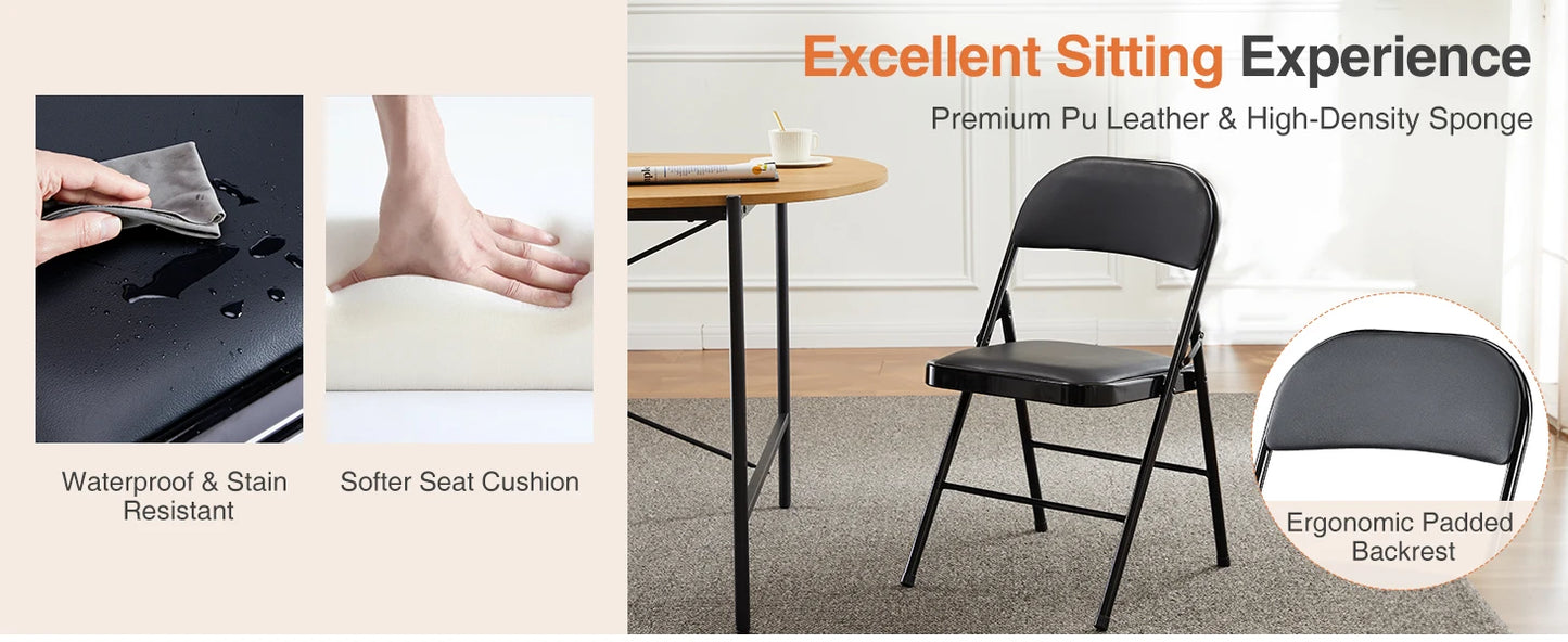 Leather Padded Folding Chairs (2 Pack)