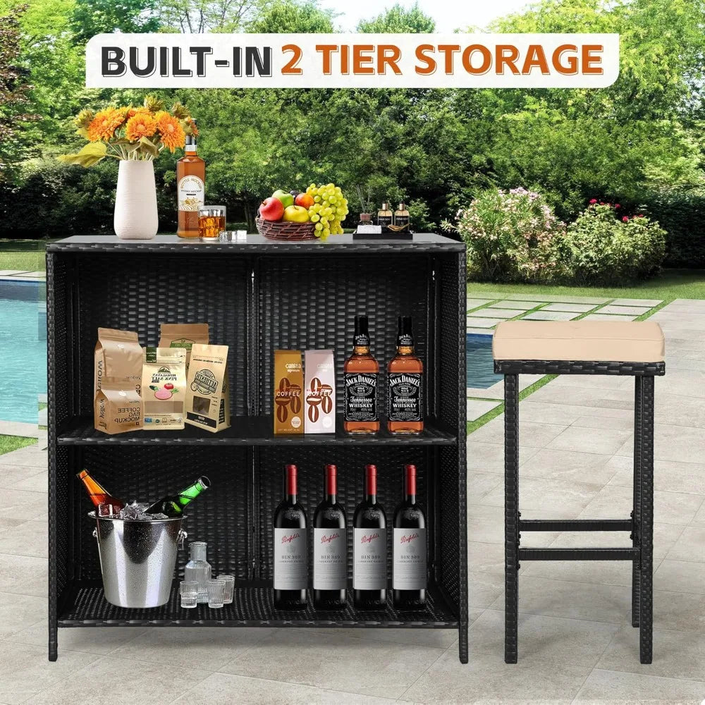 Wicker Patio Bar Set
