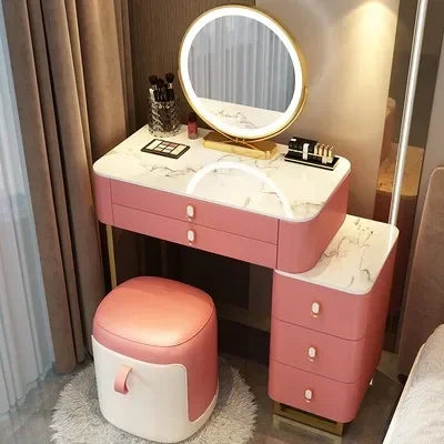 Simple Nordic Vanity Table – Classic Makeup Desk with Mirror & Stool