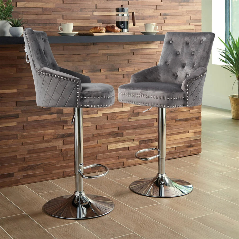 Adjustable Velvet Lion Knocker Bar Stool