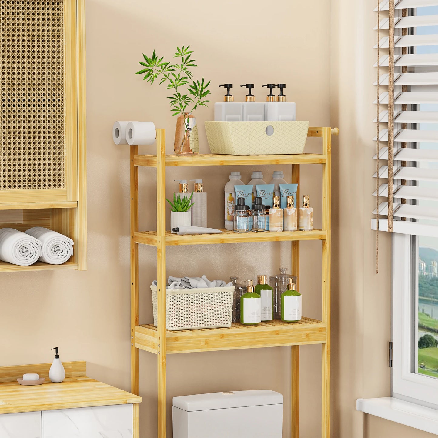 Bamboo Over Toilet Shelf Rack – 3-Tier Bathroom Storage Organizer