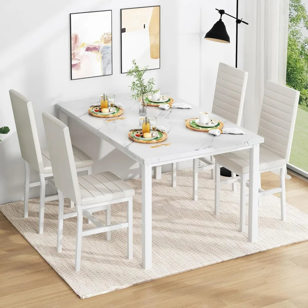 4-Person Marble Dining Table Set