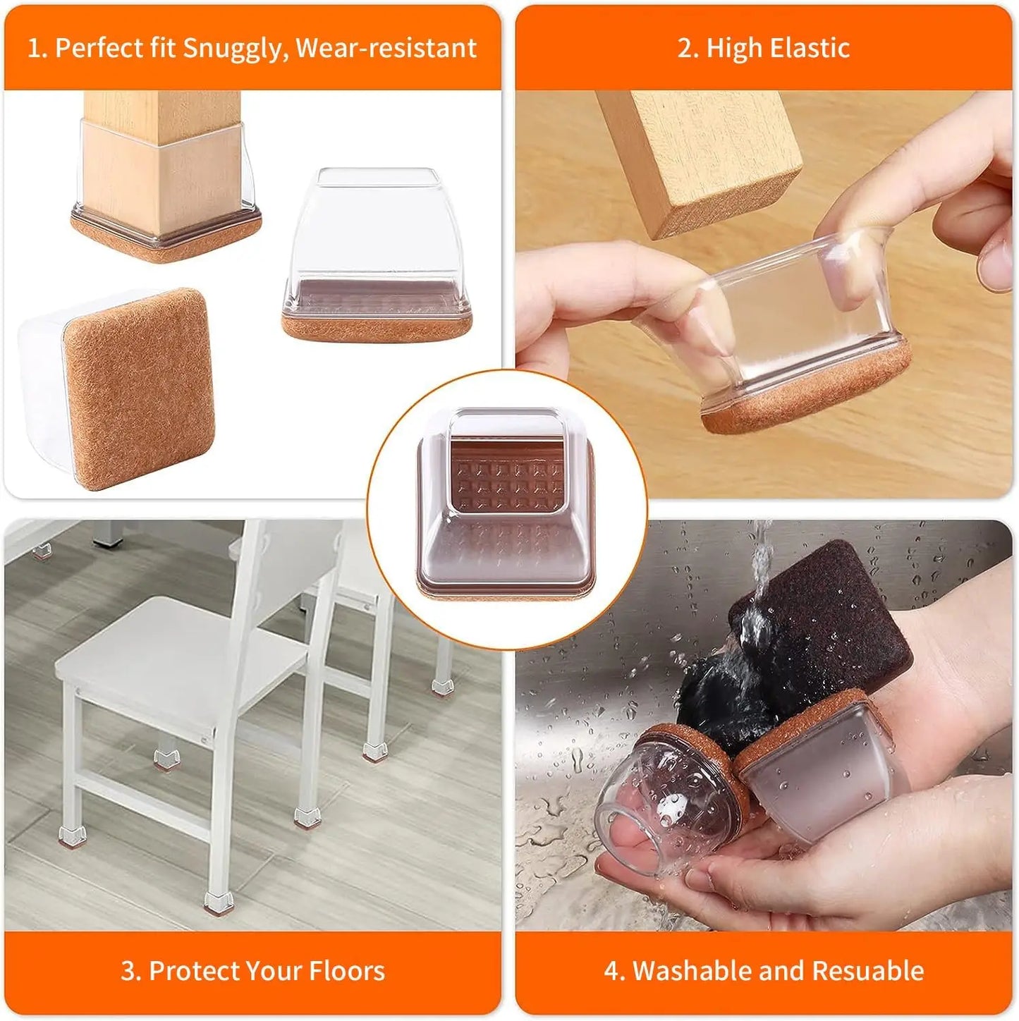 Rectangle Chair Leg Floor Protectors with Felt Pads (8PCS)