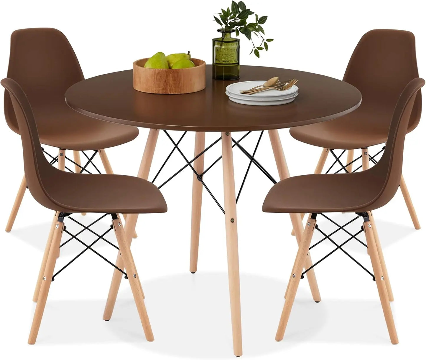 5-Piece Dining Set – Compact Mid-Century Table with 4 Plastic Chairs