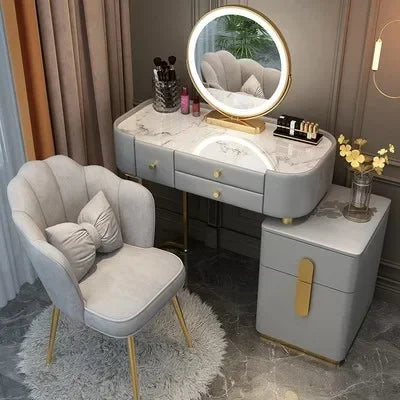Nordic Vanity Table – Classic European Makeup Desk with Mirror & Stool