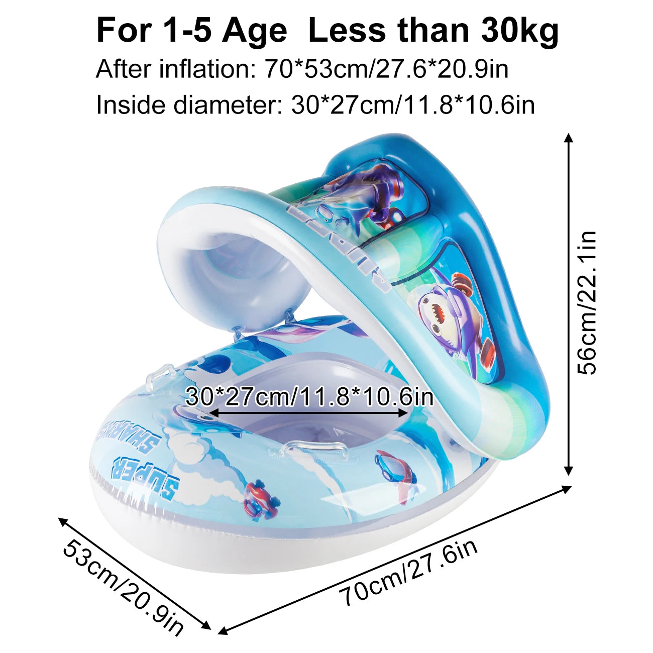 Booster swim float with seat and canopy and inflatable swim ring