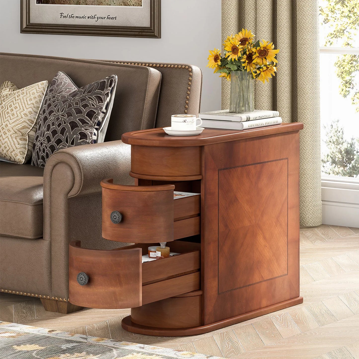 Round Solid Wood End Table