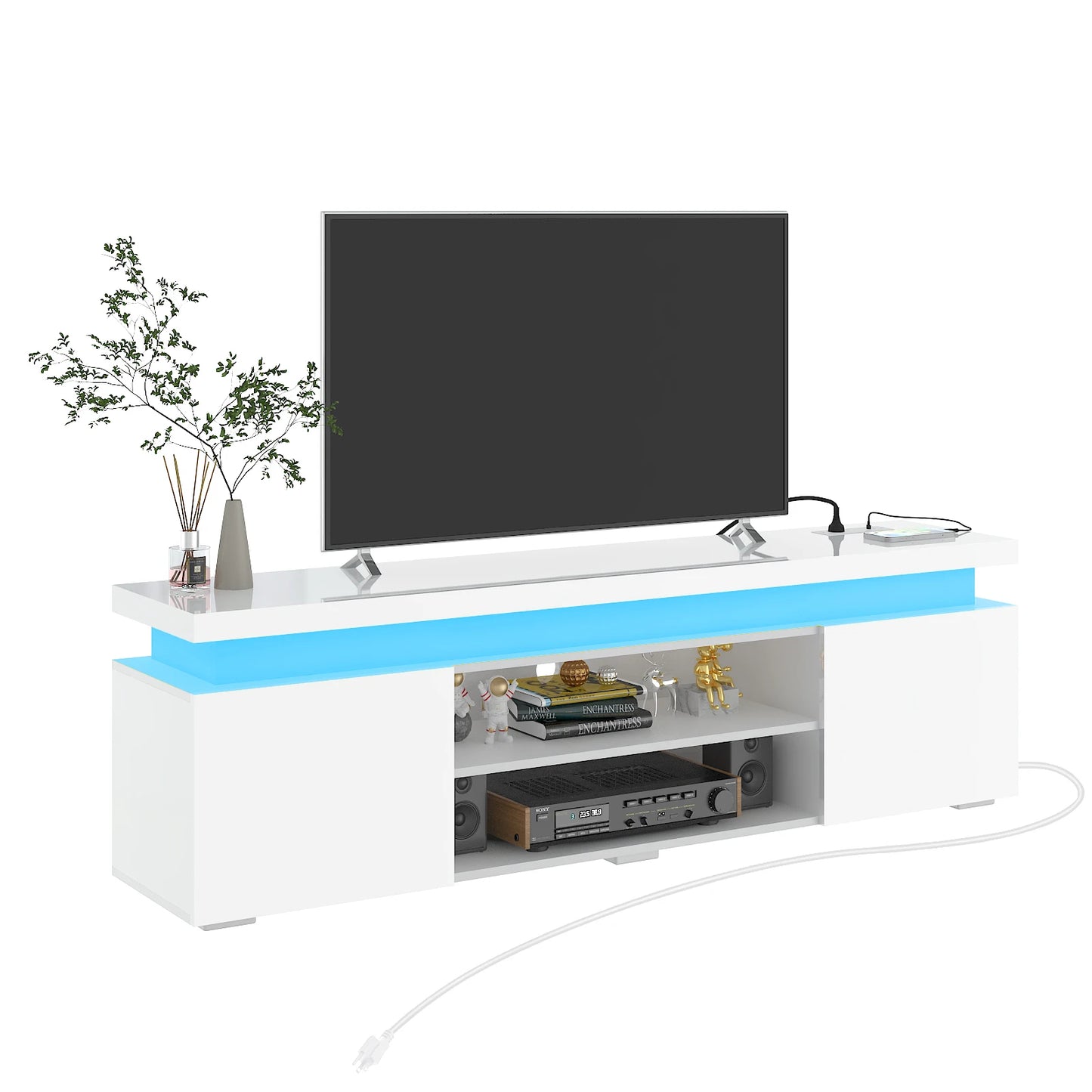Glossy TV cabinet with power outlet