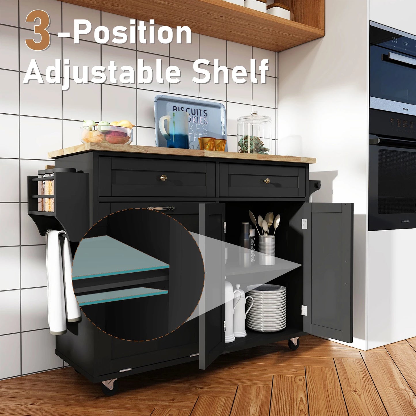 Rolling Kitchen Island with/Drop Leaf