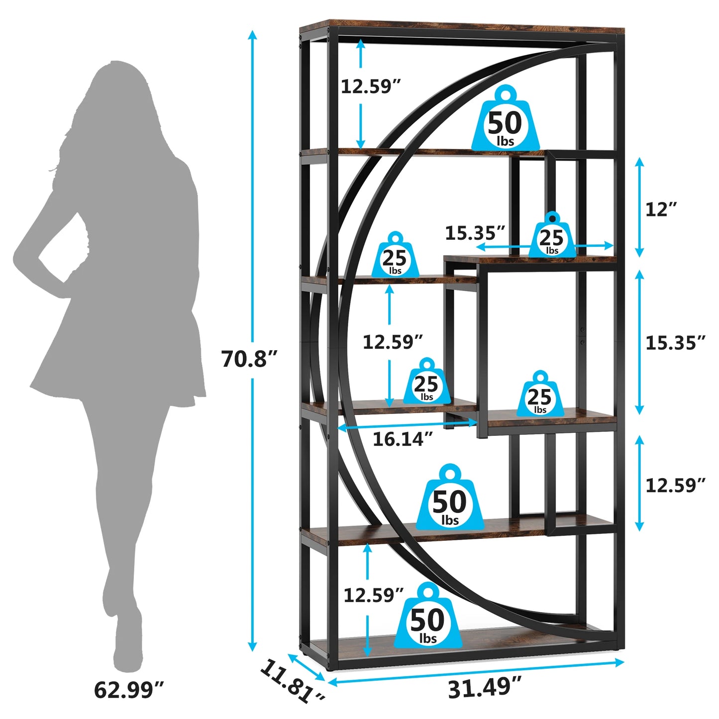 Half‑Moon Etagere Bookcase