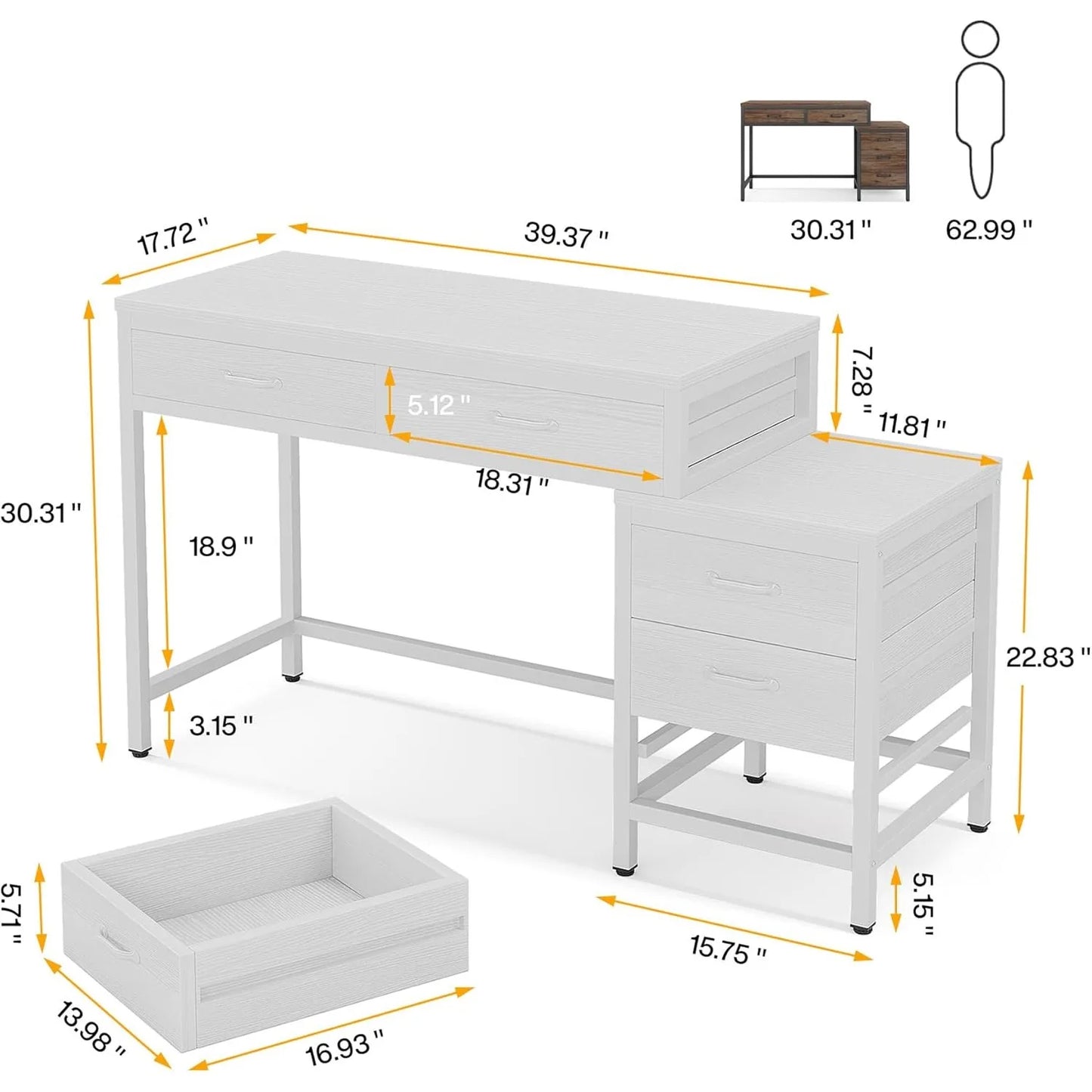 White 5‑Drawer Vanity Desk